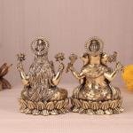 Intricate Ganesha and Lakshmi Superfine Brass Idols with Clear Detailing - 6" Height